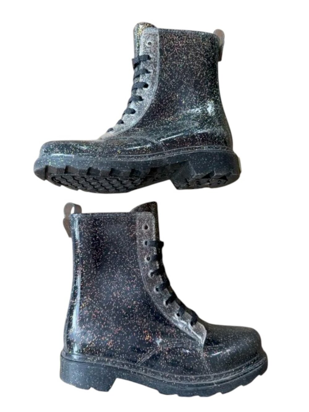 Western Chief Glitter Combat Rain Boots Kids Size 12 Black Multi
